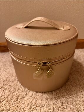 Bobbi Brown, Gold Round Large Cosmetic Makeup Bag + Mirror, 8x8x6.5 NEW!!